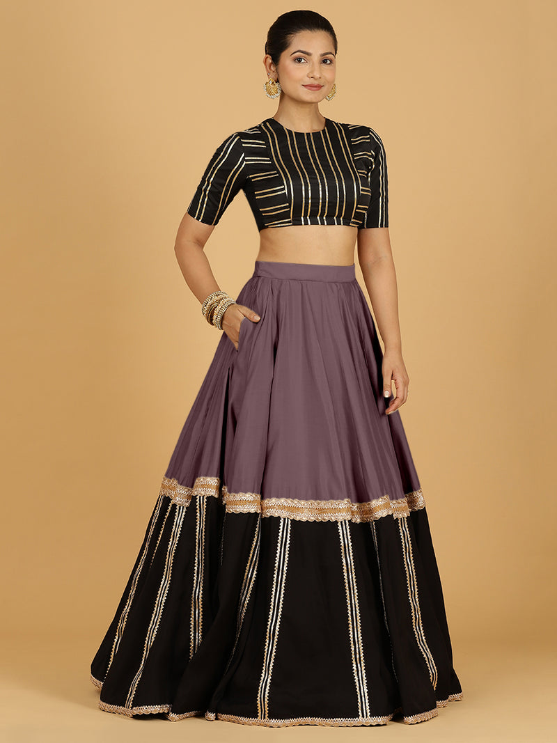 Mastani x Tyohaar | Purple Mauve Panelled Lehenga Skirt-Binks