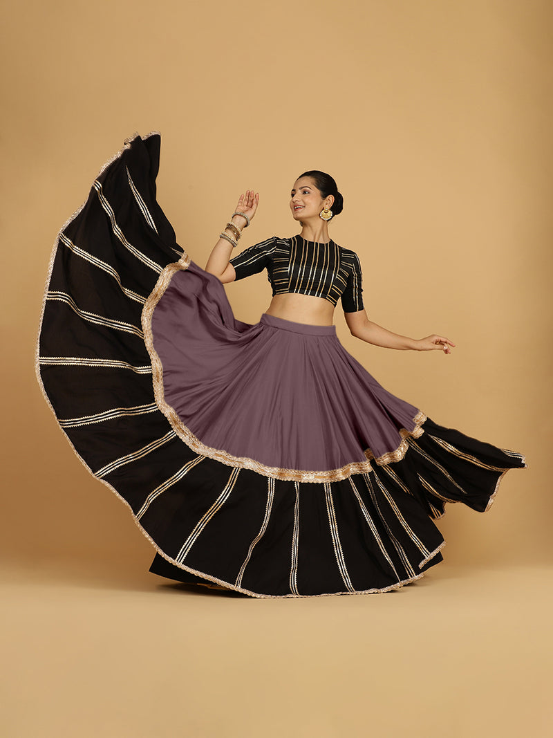 Mastani x Tyohaar | Purple Mauve Panelled Lehenga Skirt-Binks