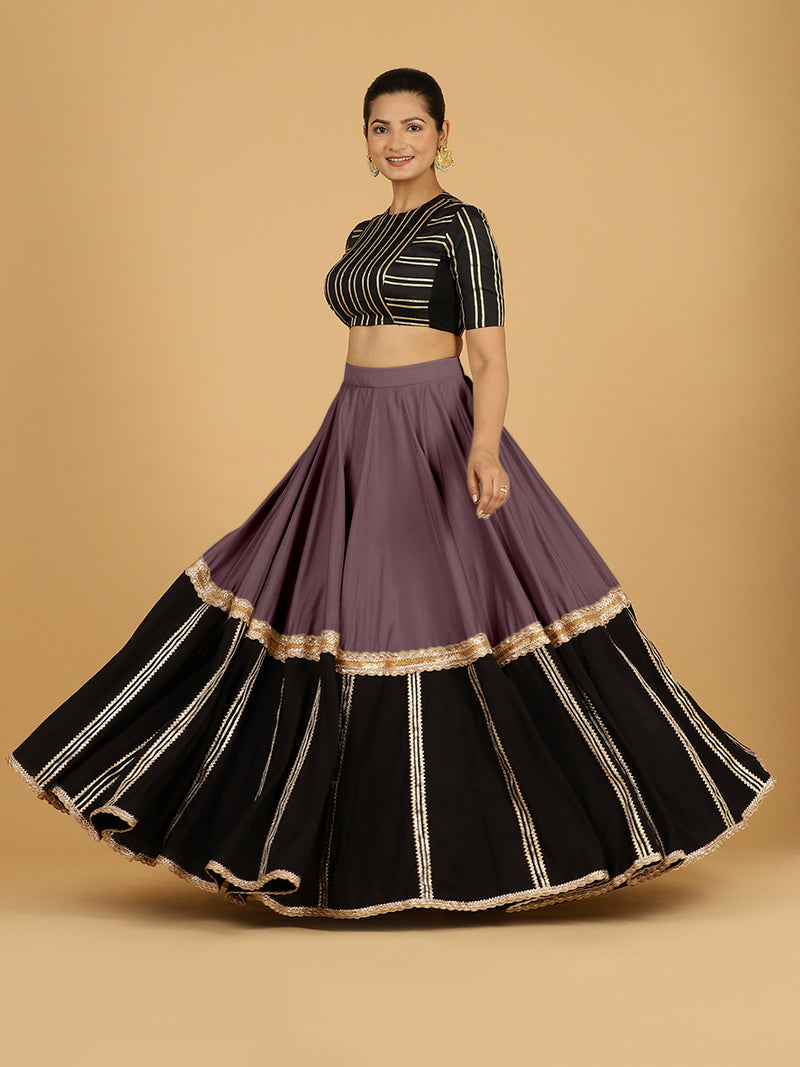 Mastani x Tyohaar | Purple Mauve Panelled Lehenga Skirt-Binks