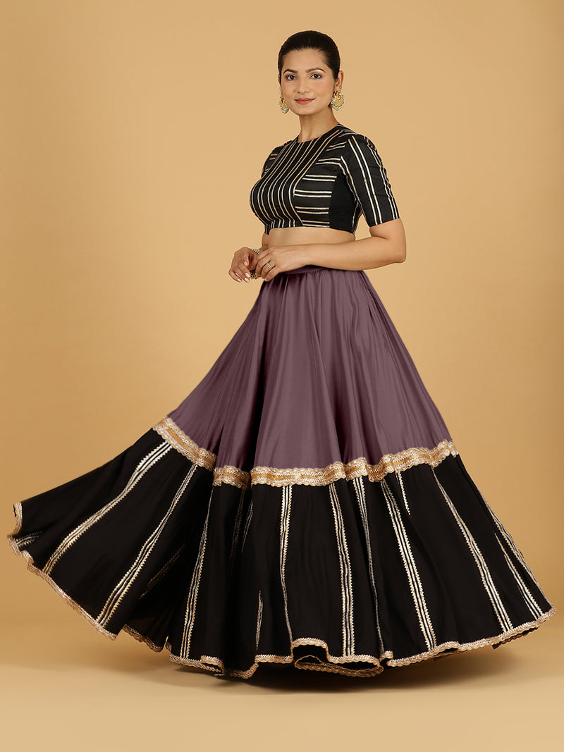 Mastani x Tyohaar | Purple Mauve Panelled Lehenga Skirt-Binks