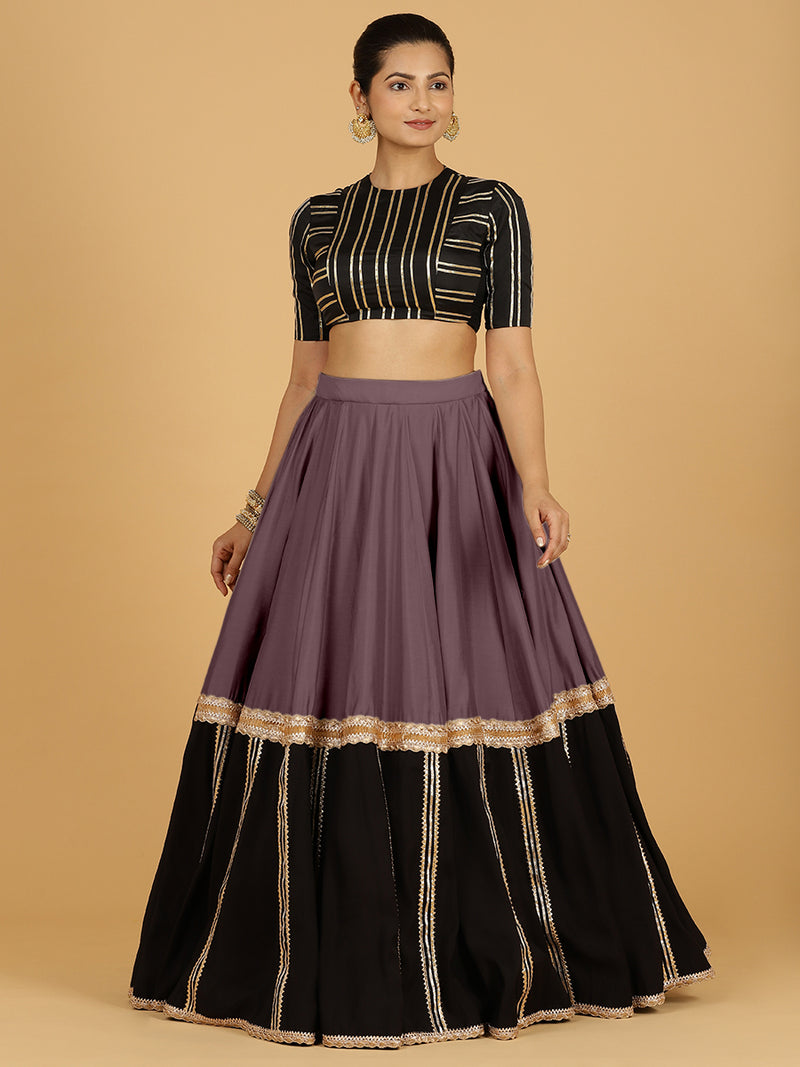 Mastani x Tyohaar | Purple Mauve Panelled Lehenga Skirt-Binks