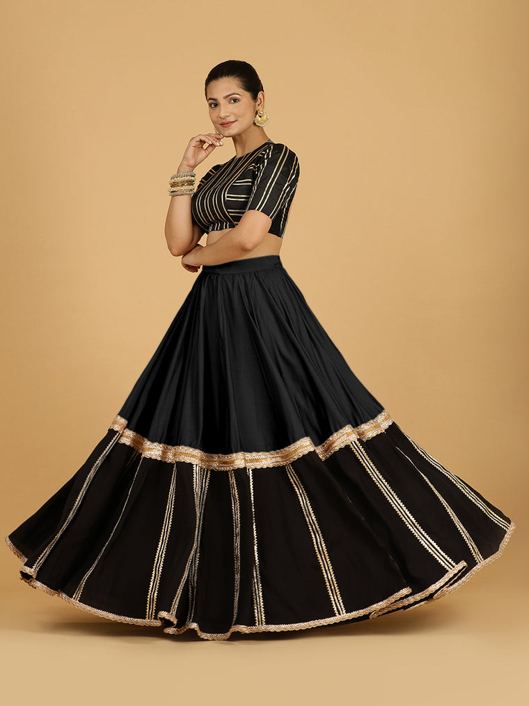 Mastani x Tyohaar Lehenga Skirt, in Black 80% Viscose 20% Polyester, made for party & festive.