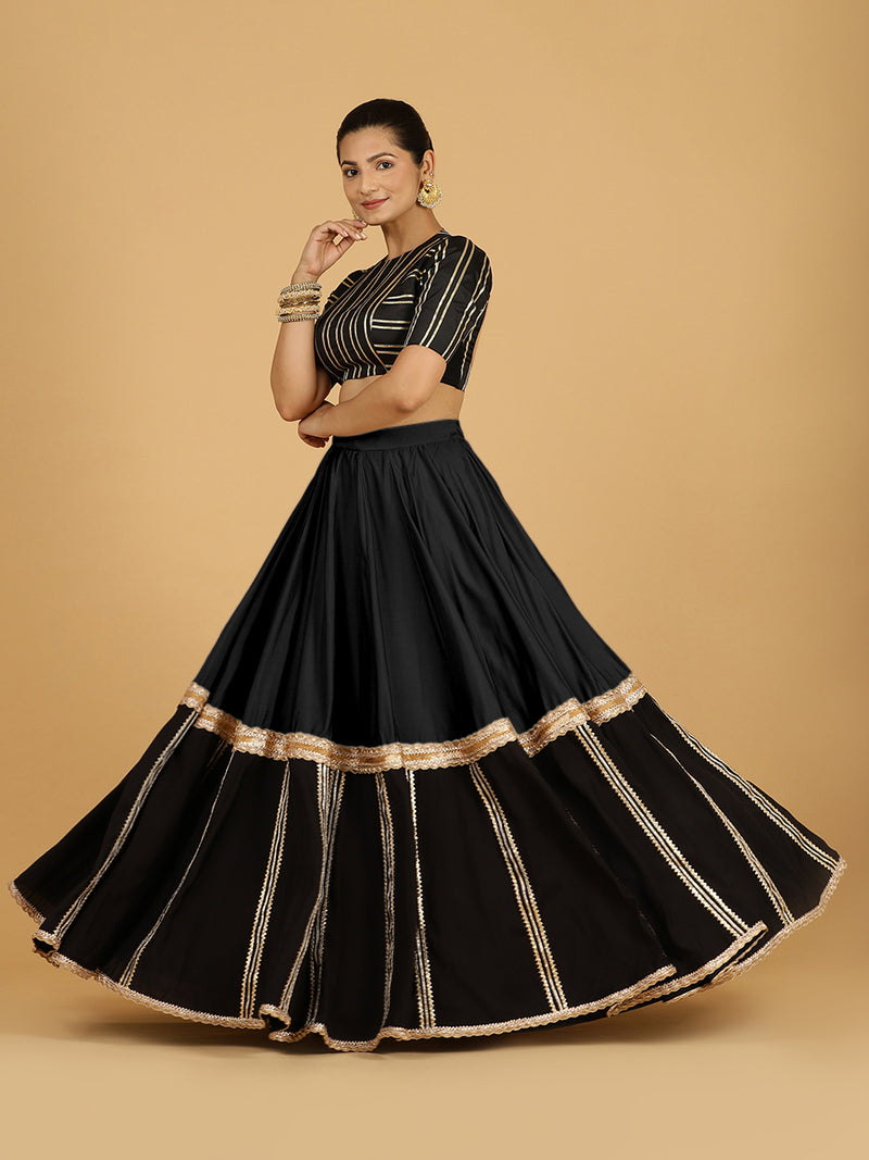 Mastani x Tyohaar | Raven Black Panelled Lehenga Skirt-Binks