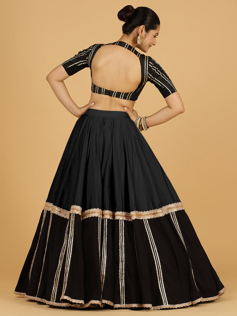 Mastani x Tyohaar Lehenga Skirt, in Black 80% Viscose 20% Polyester, made for party & festive (view 2).