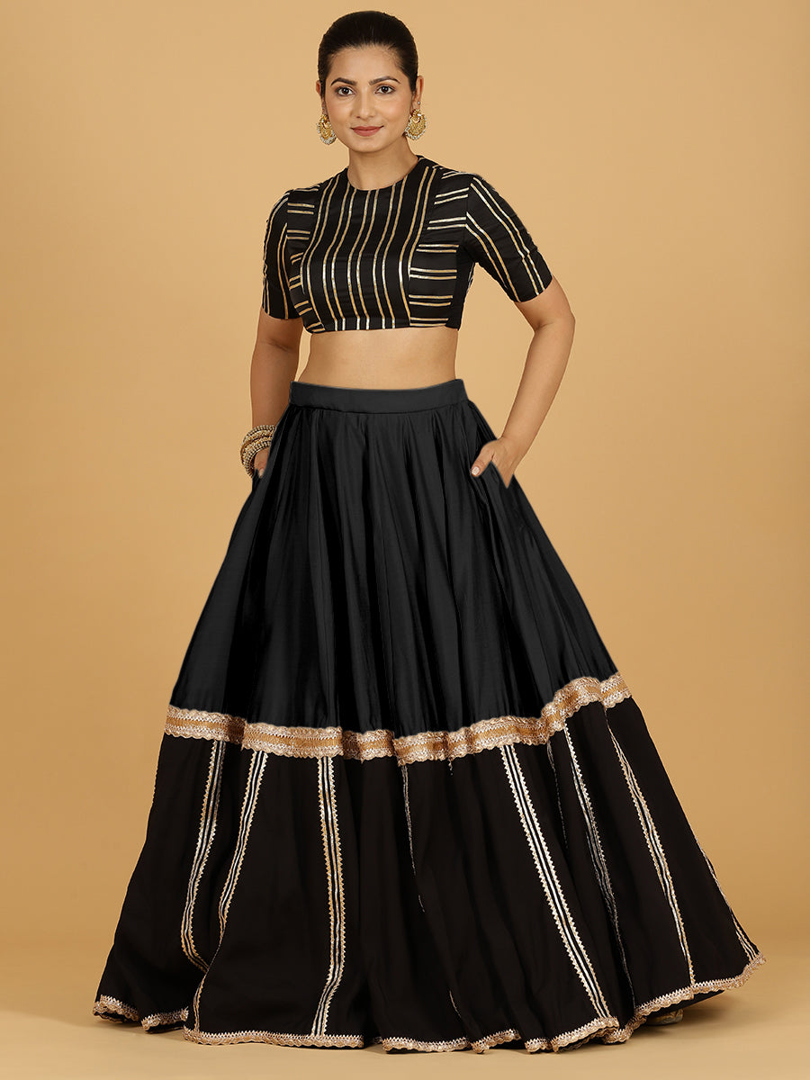 Mastani x Tyohaar Lehenga Skirt, in Black 80% Viscose 20% Polyester, made for party & festive (view 3).
