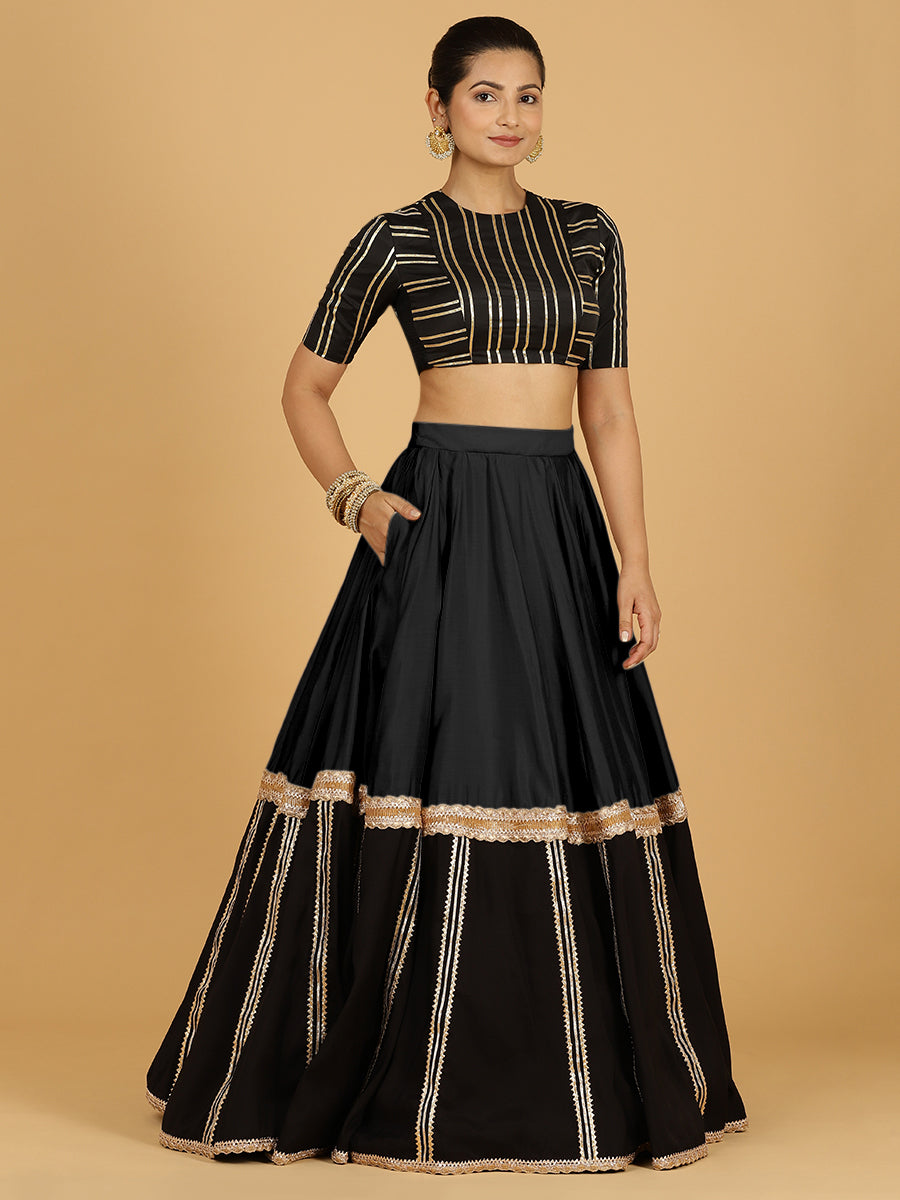 Mastani x Tyohaar Lehenga Skirt, in Black 80% Viscose 20% Polyester, made for party & festive (view 4).