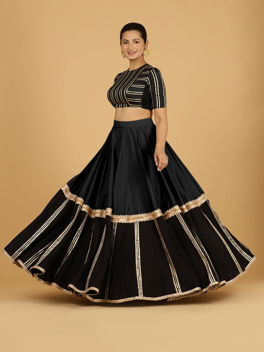 Mastani x Tyohaar Lehenga Skirt, in Black 80% Viscose 20% Polyester, made for party & festive (view 7).