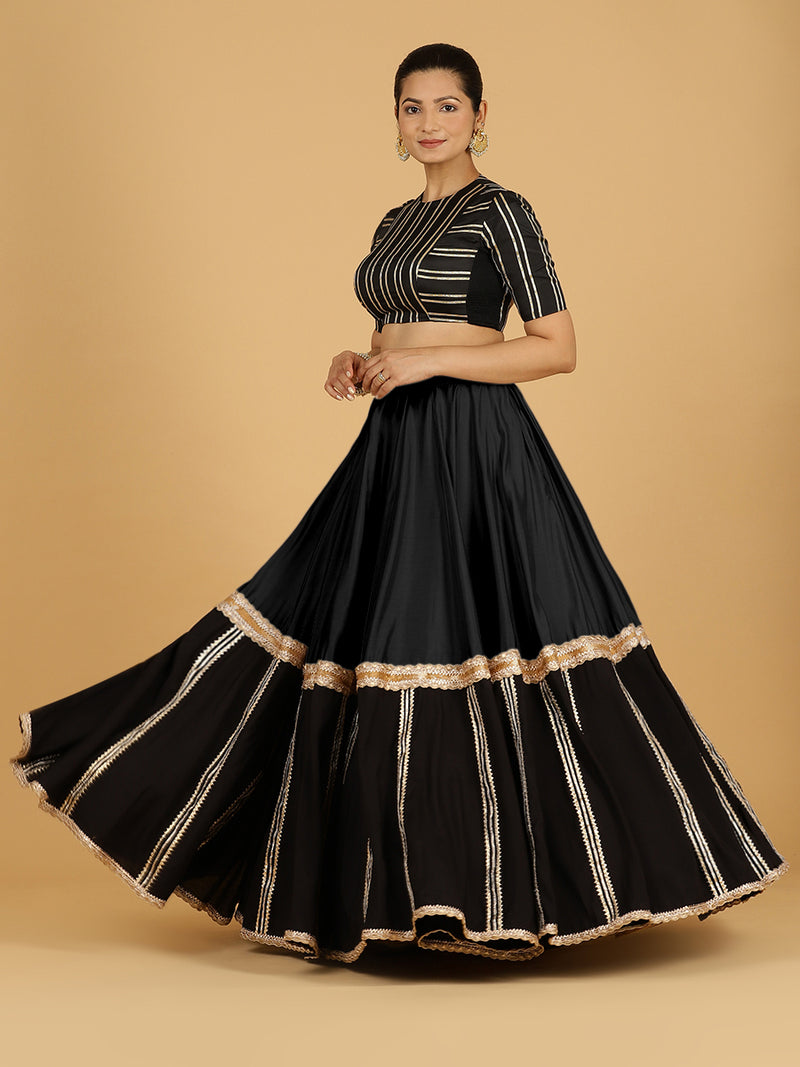 Mastani x Tyohaar | Raven Black Panelled Lehenga Skirt-Binks