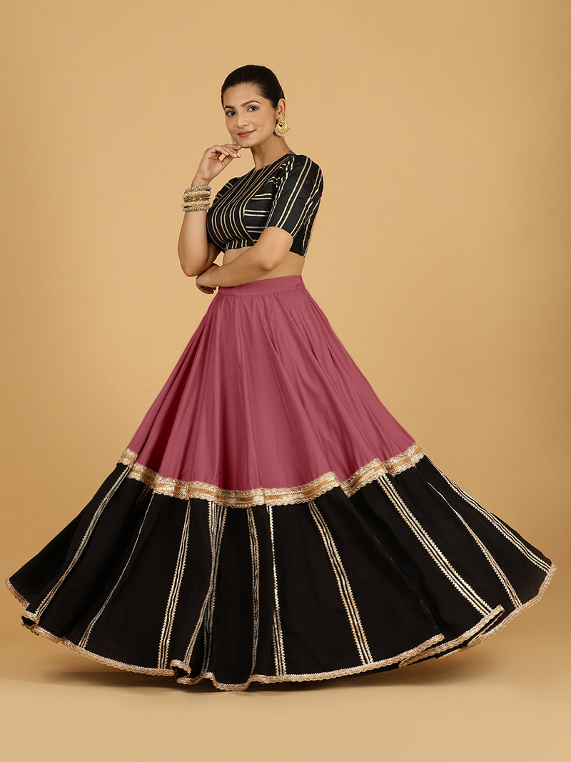 Mastani x Tyohaar | Rose Pink Panelled Lehenga Skirt-Binks