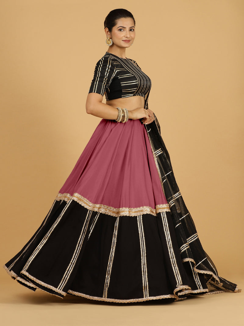 Mastani x Tyohaar | Rose Pink Panelled Lehenga Skirt-Binks