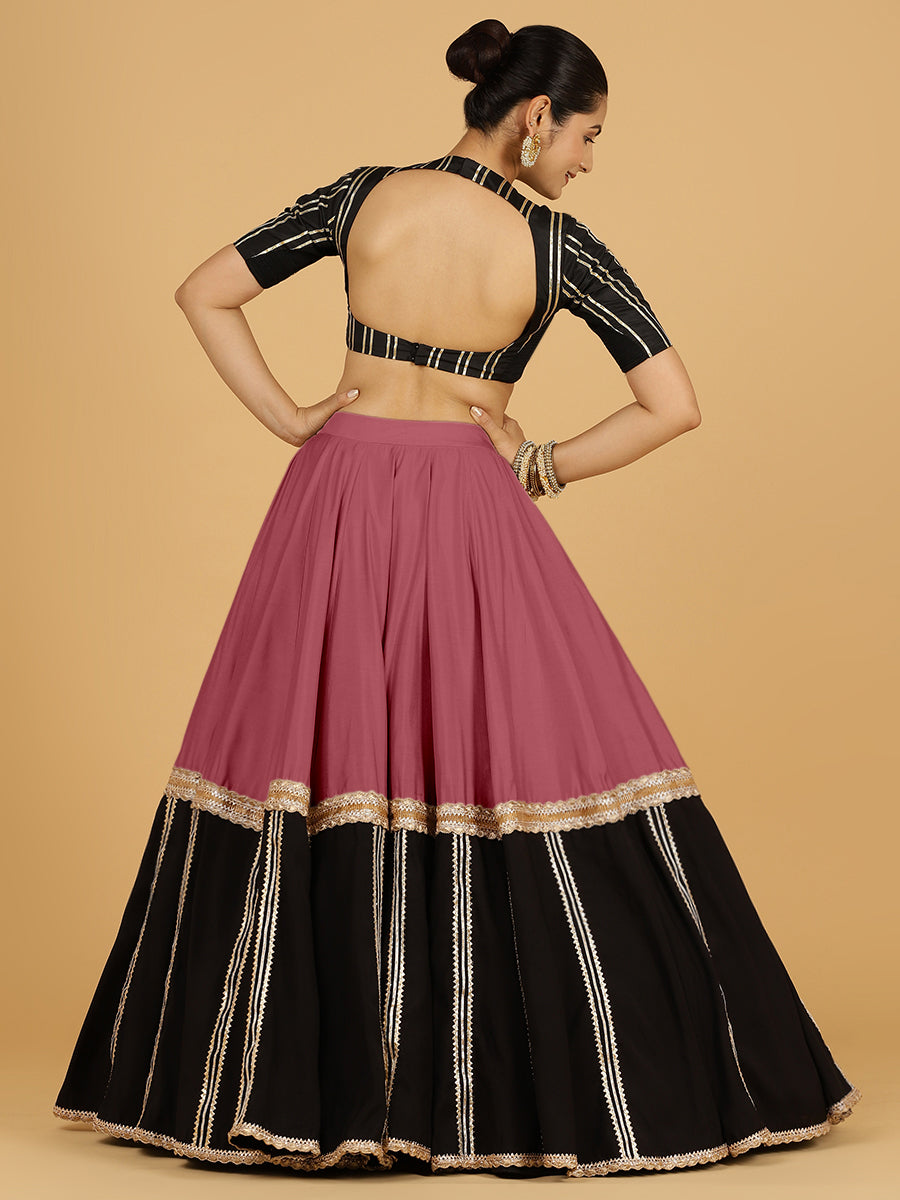 Mastani x Tyohaar Lehenga Skirt, in Pink 80% Viscose 20% Polyester, made for party & festive (view 2).