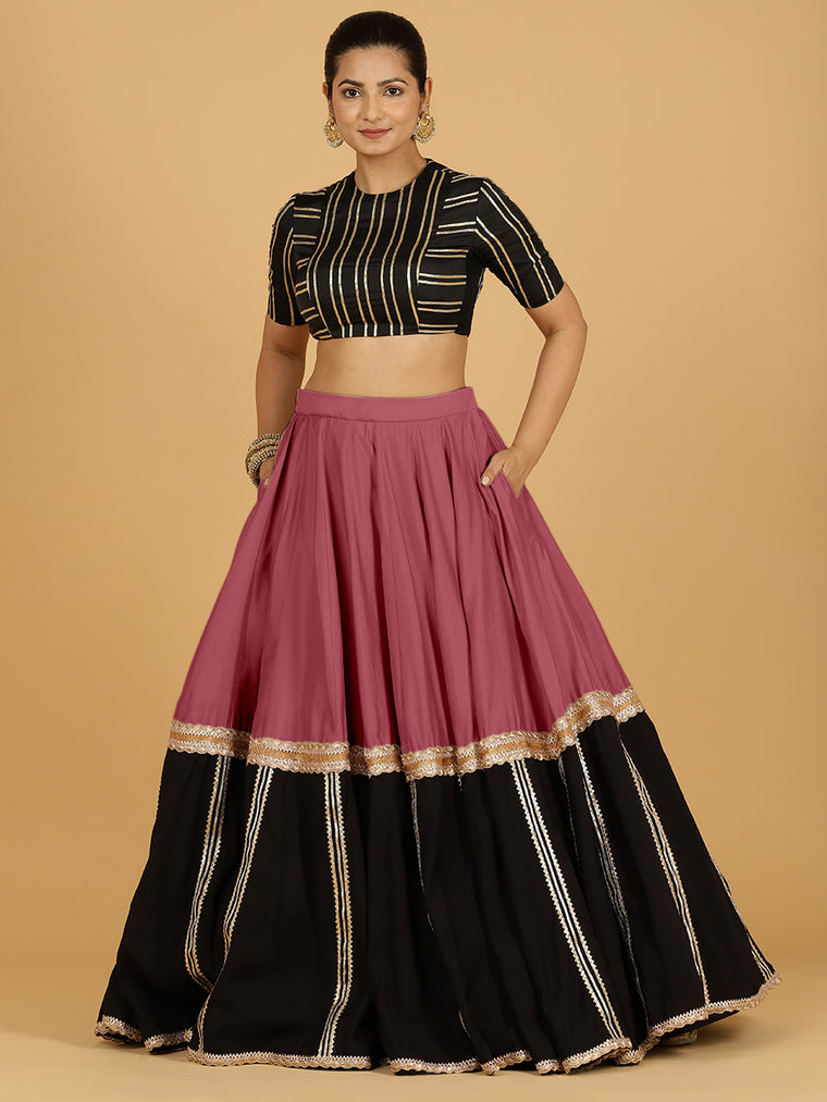 Mastani x Tyohaar Lehenga Skirt, in Pink 80% Viscose 20% Polyester, made for party & festive (view 3).