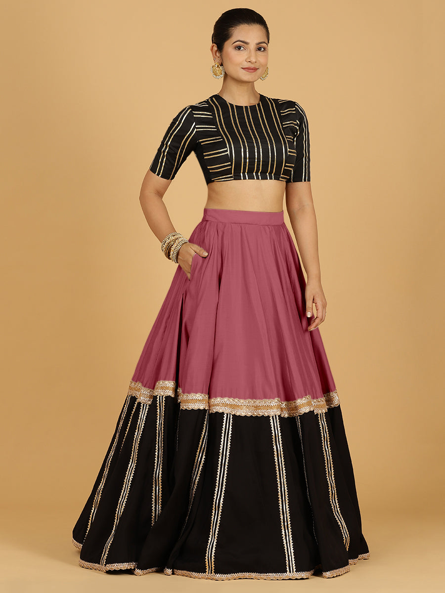Mastani x Tyohaar Lehenga Skirt, in Pink 80% Viscose 20% Polyester, made for party & festive (view 4).