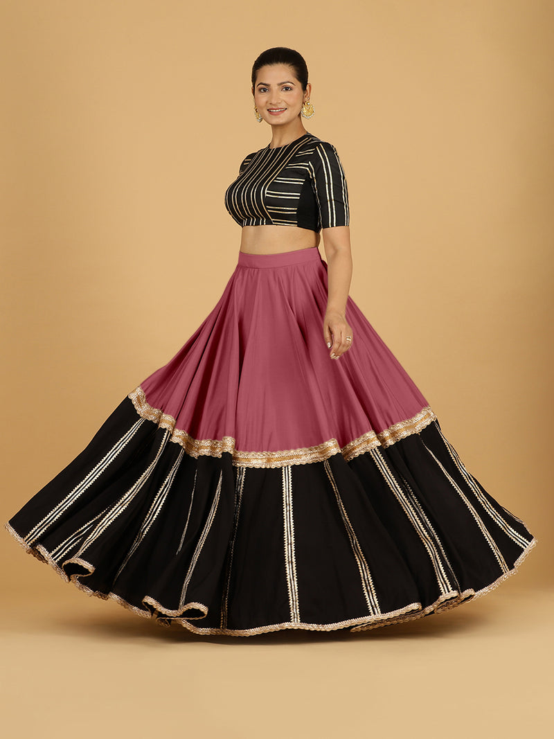 Mastani x Tyohaar | Rose Pink Panelled Lehenga Skirt-Binks
