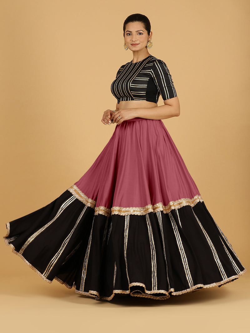 Mastani x Tyohaar | Rose Pink Panelled Lehenga Skirt-Binks