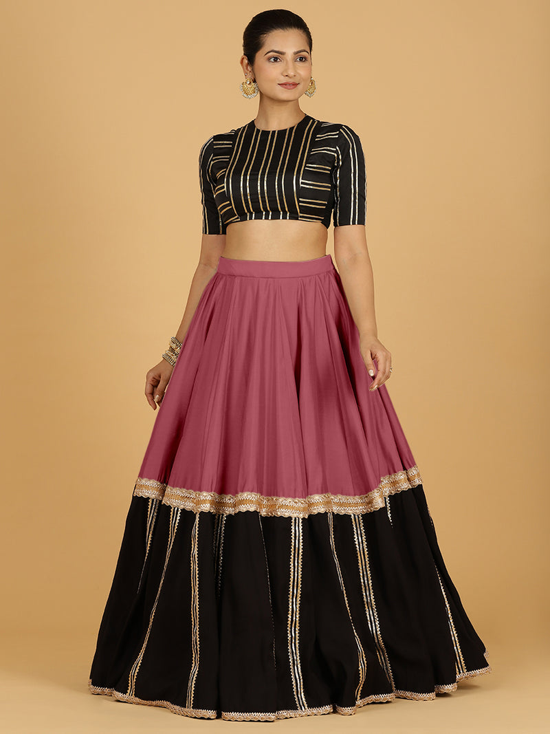 Mastani x Tyohaar | Rose Pink Panelled Lehenga Skirt-Binks