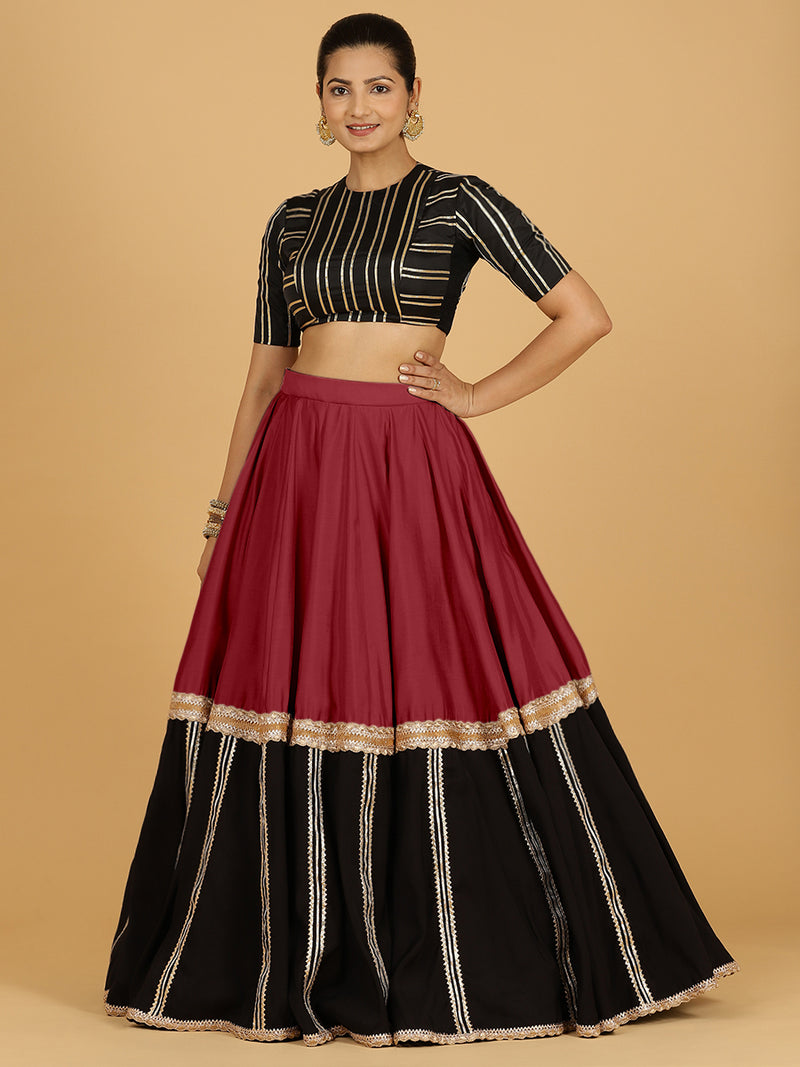 Mastani x Tyohaar | Scarlet Red Panelled Lehenga Skirt-Binks
