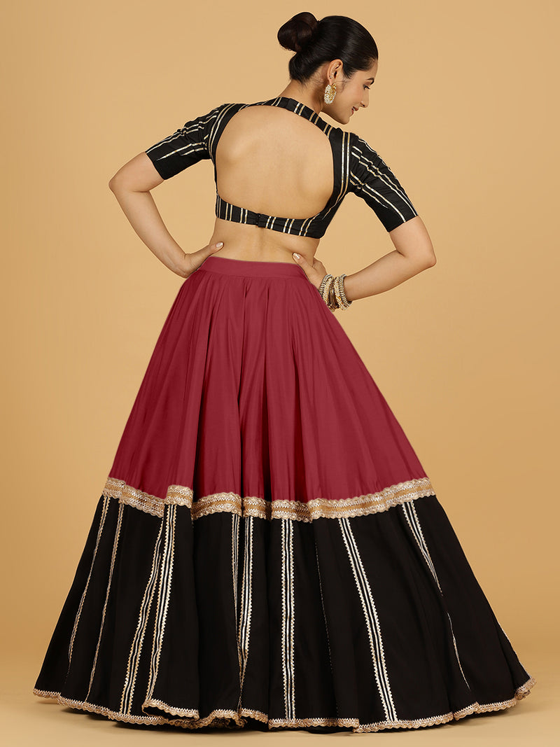 Mastani x Tyohaar | Scarlet Red Panelled Lehenga Skirt-Binks