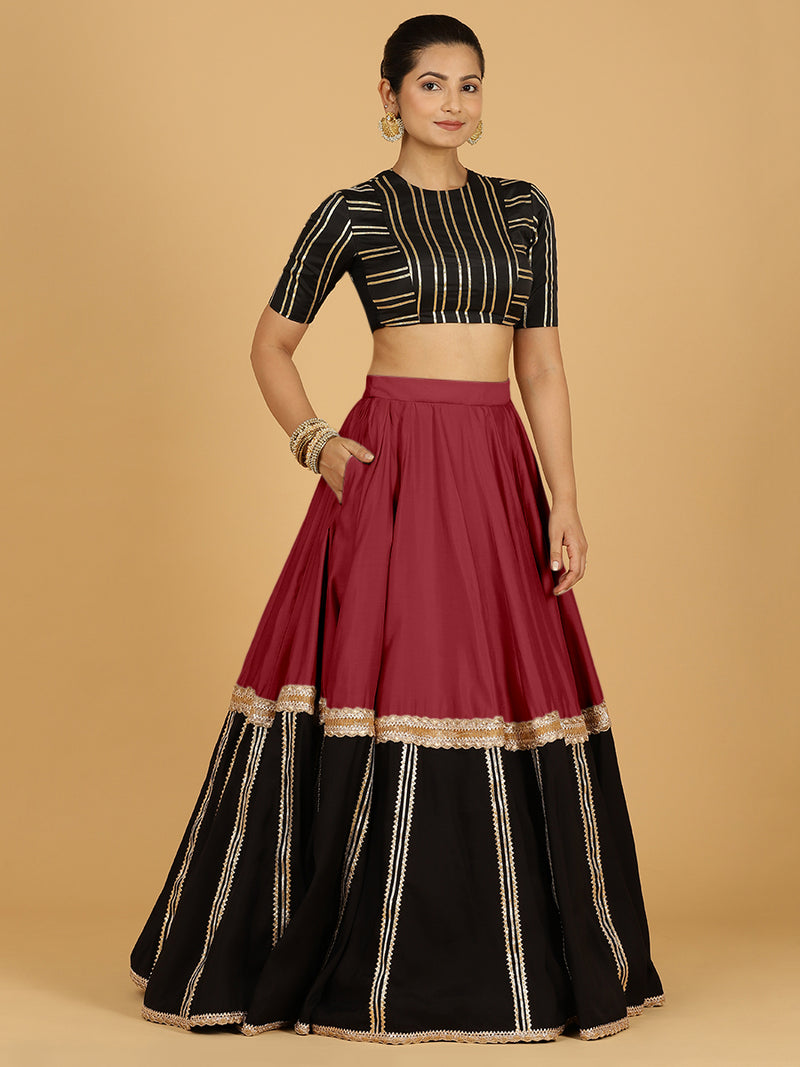 Mastani x Tyohaar | Scarlet Red Panelled Lehenga Skirt-Binks