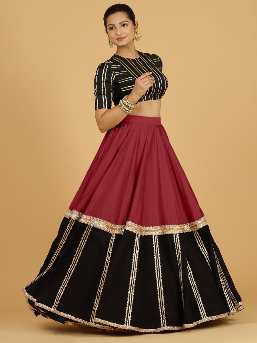 Mastani x Tyohaar Lehenga Skirt, in Red 80% Viscose 20% Polyester, made for party & festive (view 5).