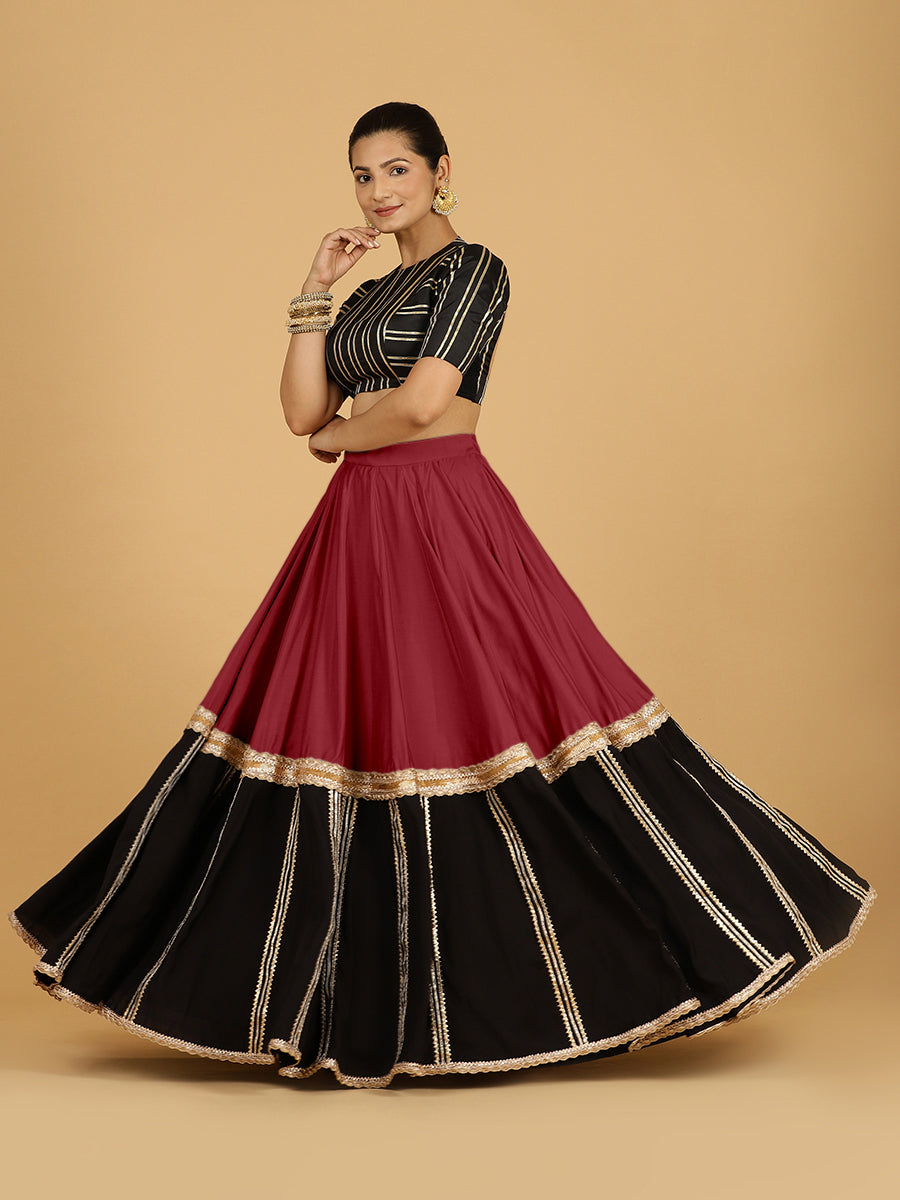 Mastani x Tyohaar Lehenga Skirt, in Red 80% Viscose 20% Polyester, made for party & festive (view 6).