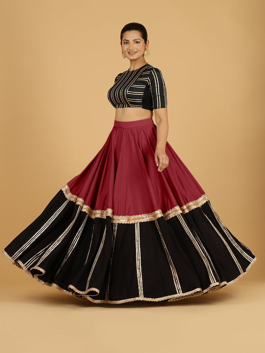 Mastani x Tyohaar Lehenga Skirt, in Red 80% Viscose 20% Polyester, made for party & festive (view 7).