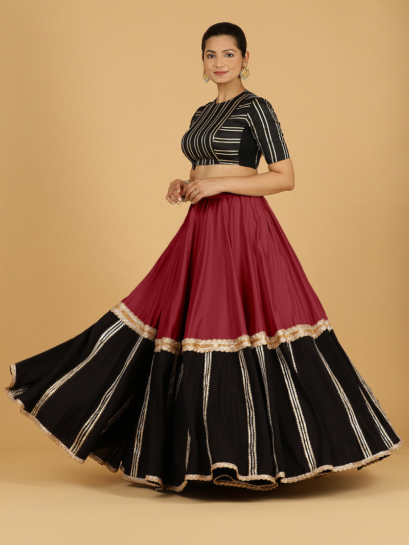 Mastani x Tyohaar | Scarlet Red Panelled Lehenga Skirt-Binks