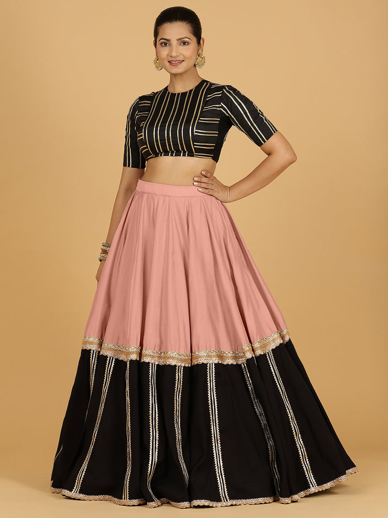 Mastani x Tyohaar | Sea Pink Panelled Lehenga Skirt-Binks