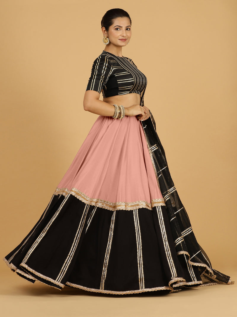Mastani x Tyohaar | Sea Pink Panelled Lehenga Skirt-Binks