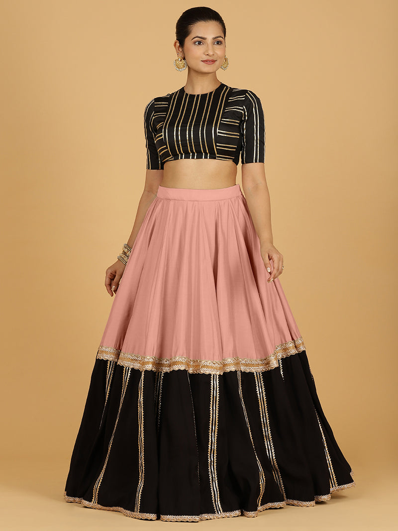 Mastani x Tyohaar | Sea Pink Panelled Lehenga Skirt-Binks