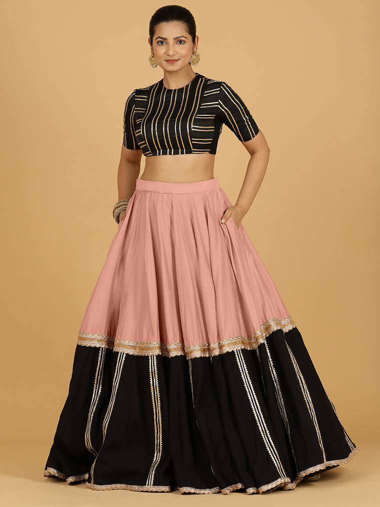 Mastani x Tyohaar Lehenga Skirt, in Pink 80% Viscose 20% Polyester, made for party & festive (view 3).