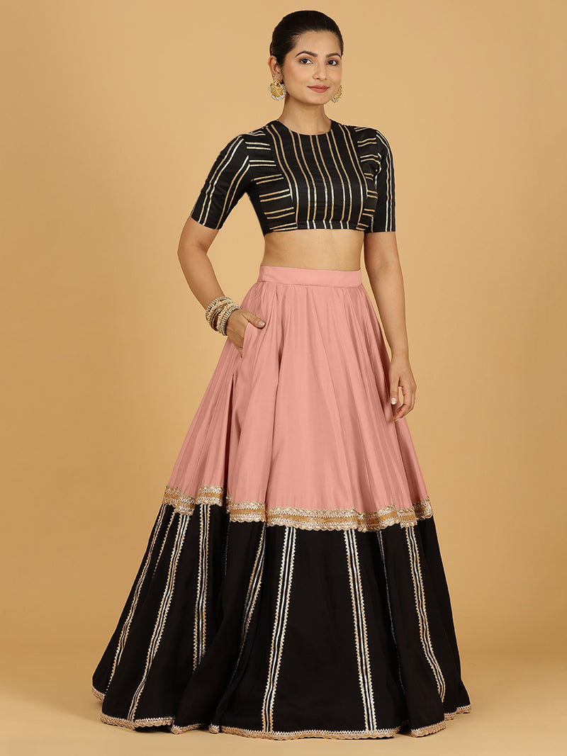Mastani x Tyohaar | Sea Pink Panelled Lehenga Skirt-Binks