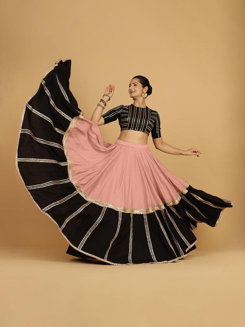 Mastani x Tyohaar | Sea Pink Panelled Lehenga Skirt-Binks