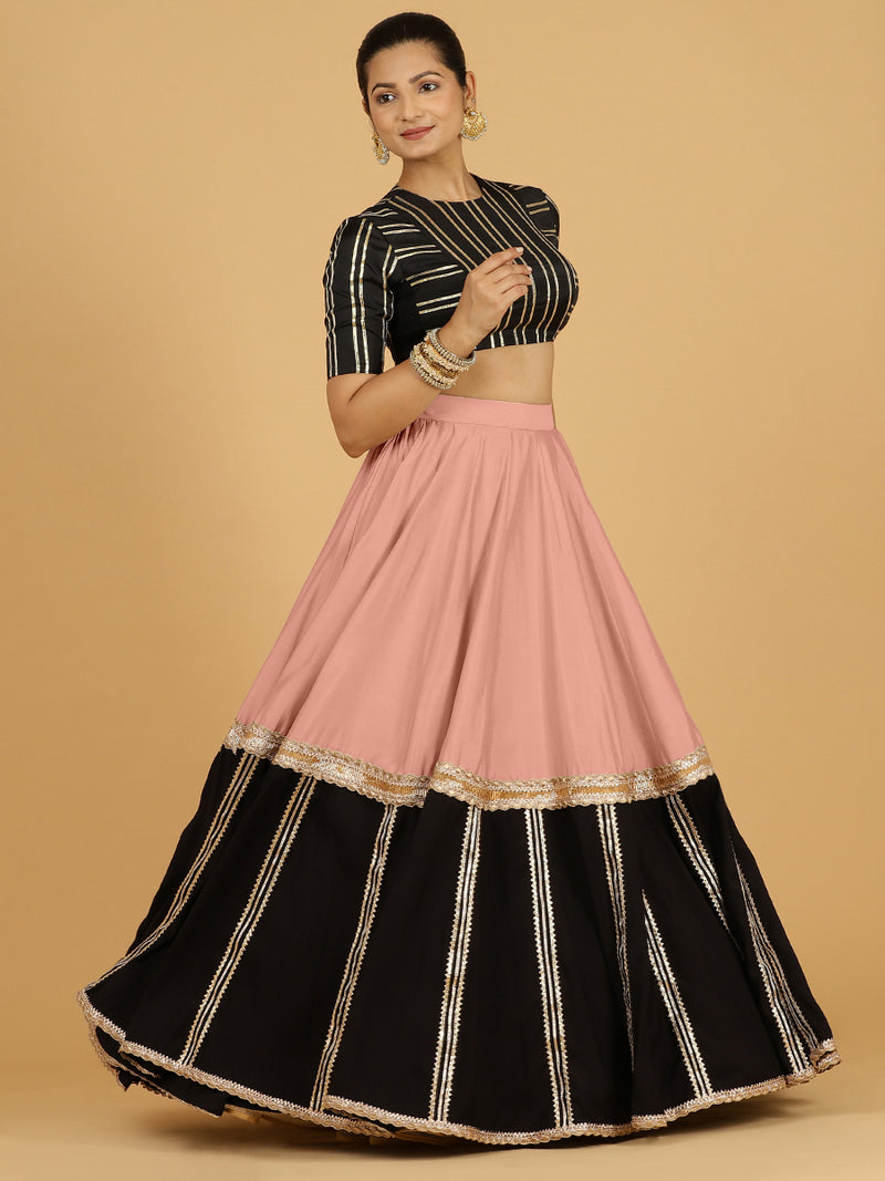 Mastani x Tyohaar | Sea Pink Panelled Lehenga Skirt-Binks
