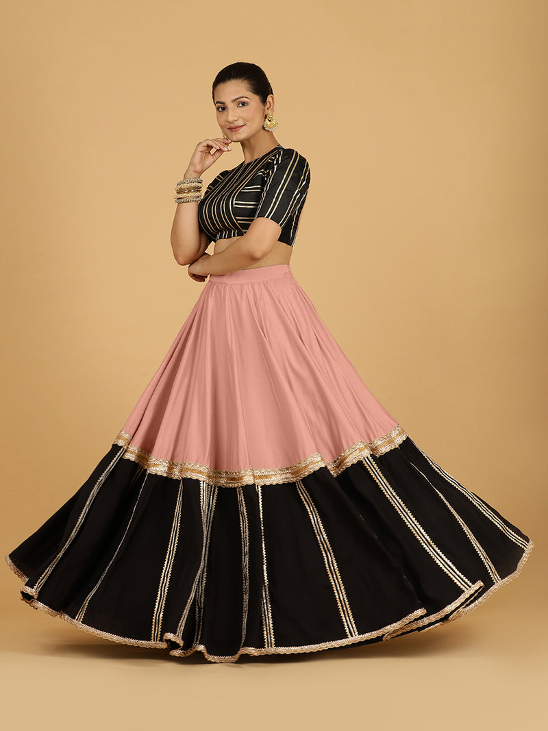 Mastani x Tyohaar | Sea Pink Panelled Lehenga Skirt-Binks