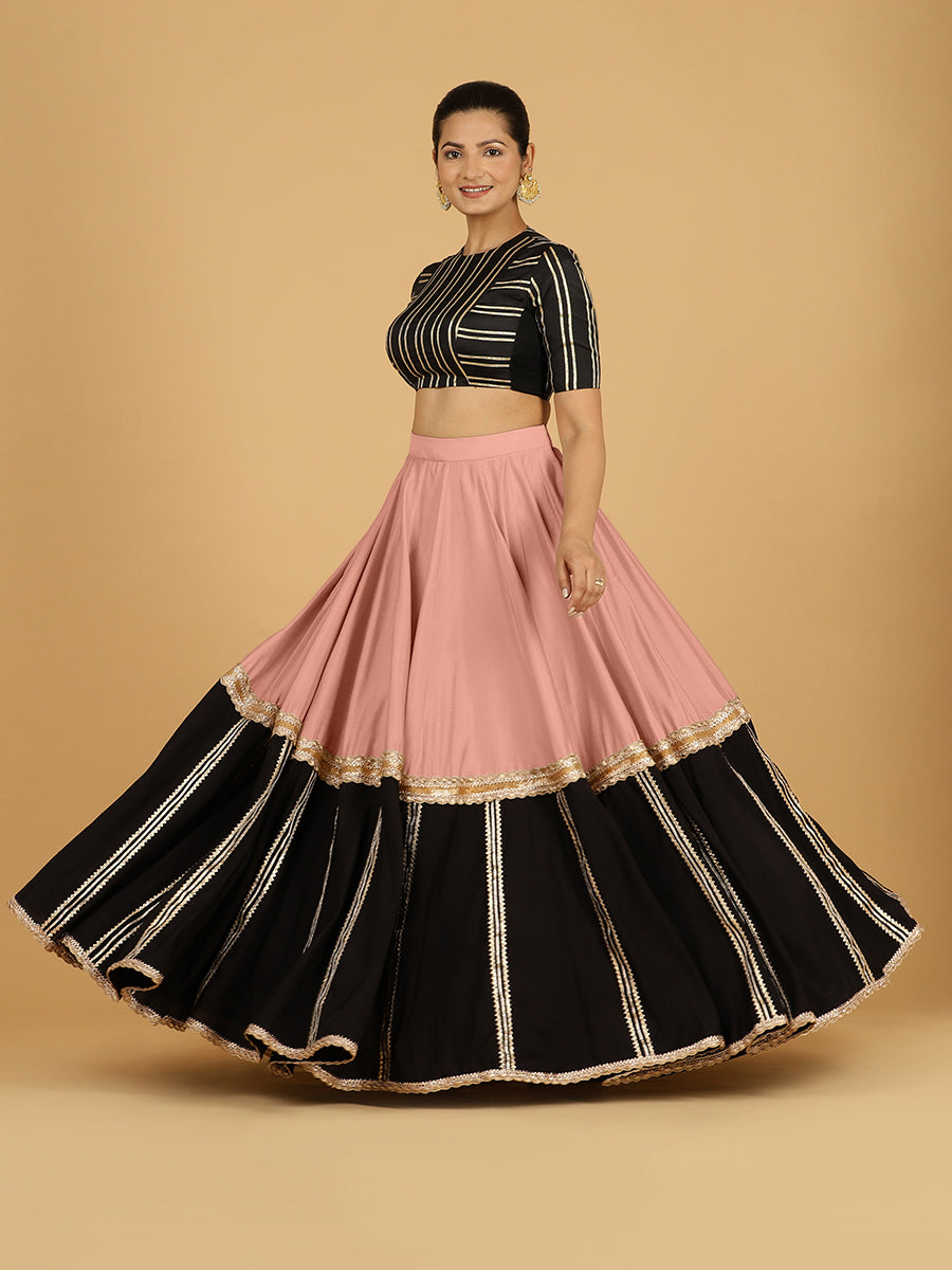 Mastani x Tyohaar Lehenga Skirt, in Pink 80% Viscose 20% Polyester, made for party & festive (view 8).