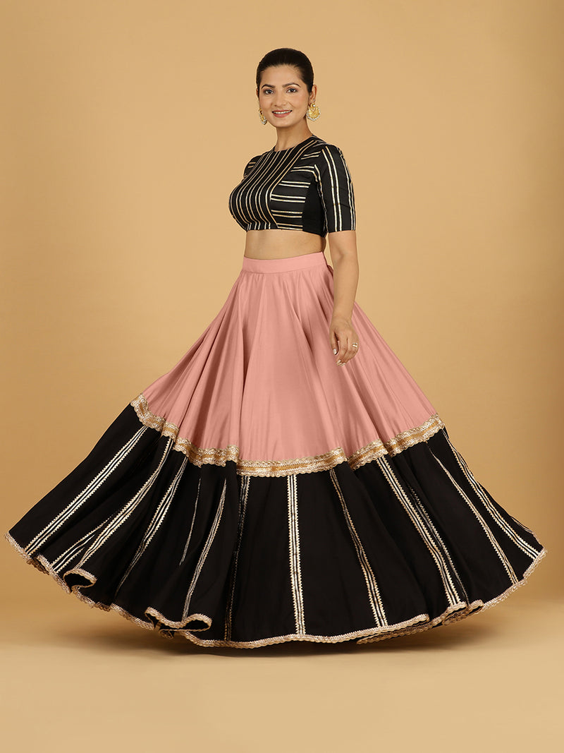 Mastani x Tyohaar | Sea Pink Panelled Lehenga Skirt-Binks