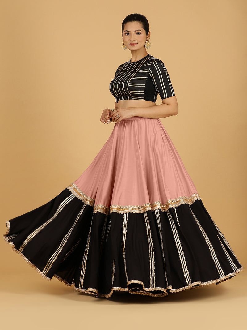 Mastani x Tyohaar | Sea Pink Panelled Lehenga Skirt-Binks