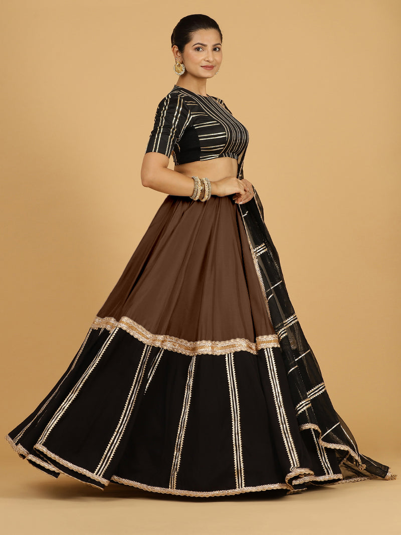 Mastani x Tyohaar | Walnut Brown Panelled Lehenga Skirt-Binks