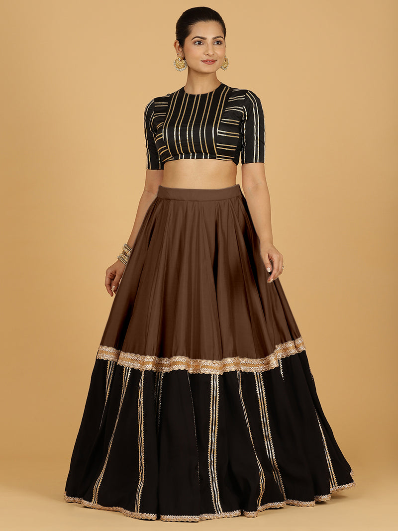 Mastani x Tyohaar | Walnut Brown Panelled Lehenga Skirt-Binks