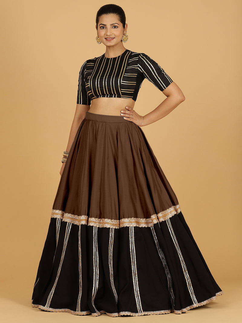 Mastani x Tyohaar | Walnut Brown Panelled Lehenga Skirt-Binks