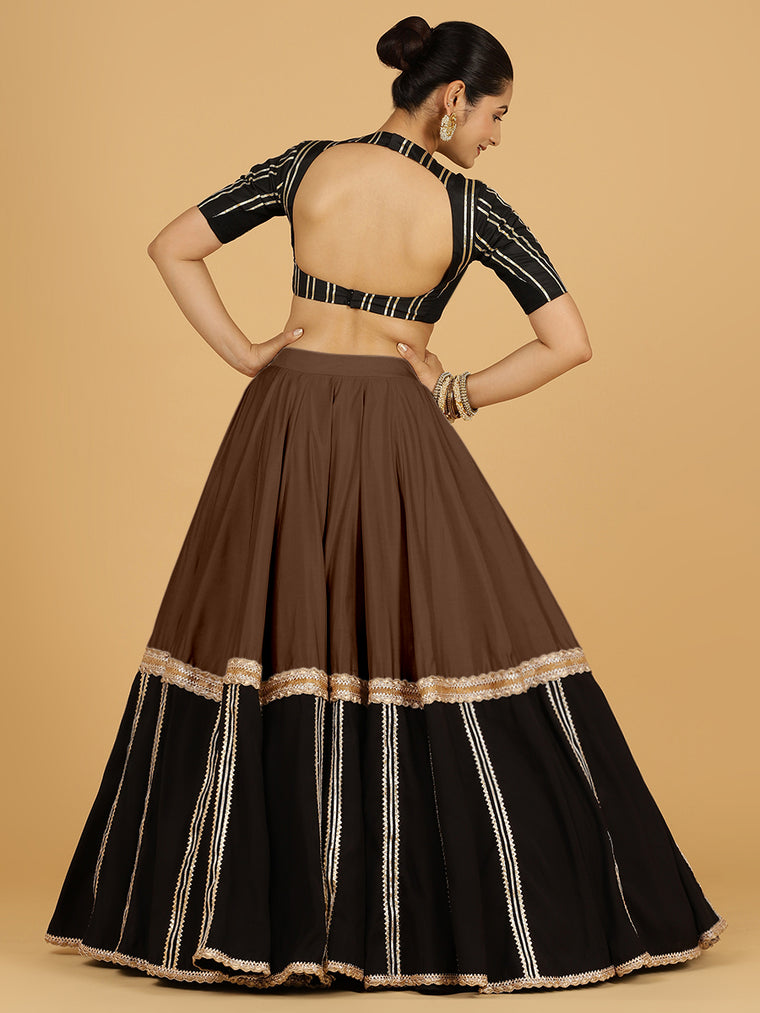 Mastani x Tyohaar Lehenga Skirt, in Brown 80% Viscose 20% Polyester, made for party & festive (view 2).