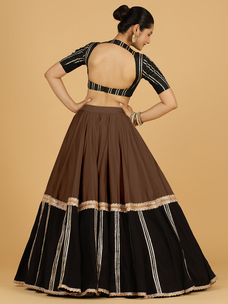 Mastani x Tyohaar | Walnut Brown Panelled Lehenga Skirt-Binks