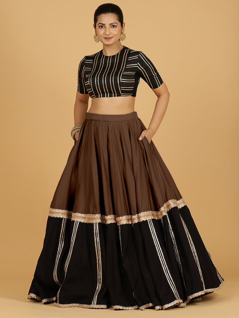 Mastani x Tyohaar Lehenga Skirt, in Brown 80% Viscose 20% Polyester, made for party & festive (view 3).