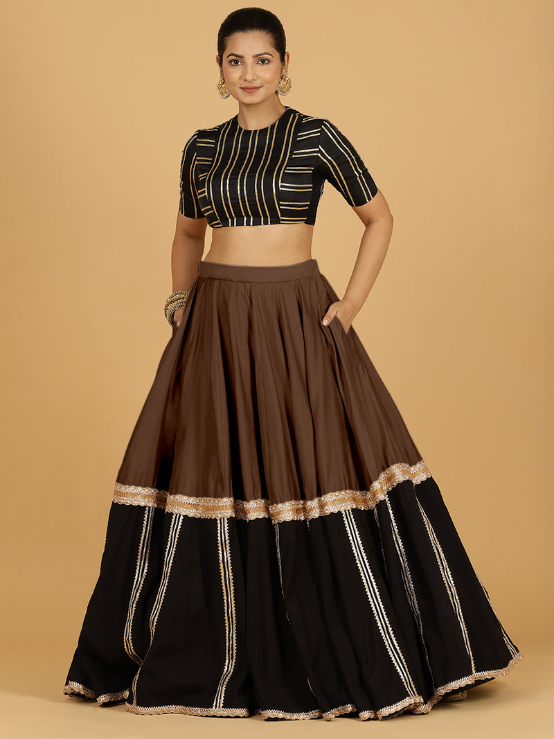 Mastani x Tyohaar | Walnut Brown Panelled Lehenga Skirt-Binks