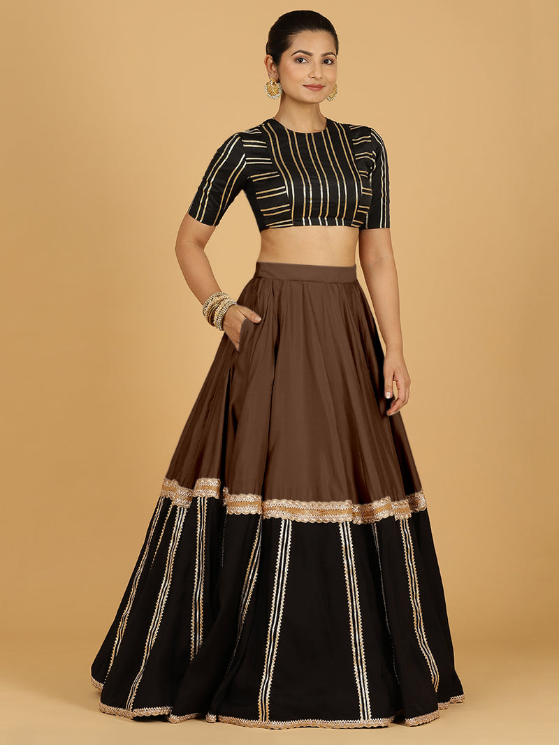 Mastani x Tyohaar | Walnut Brown Panelled Lehenga Skirt-Binks