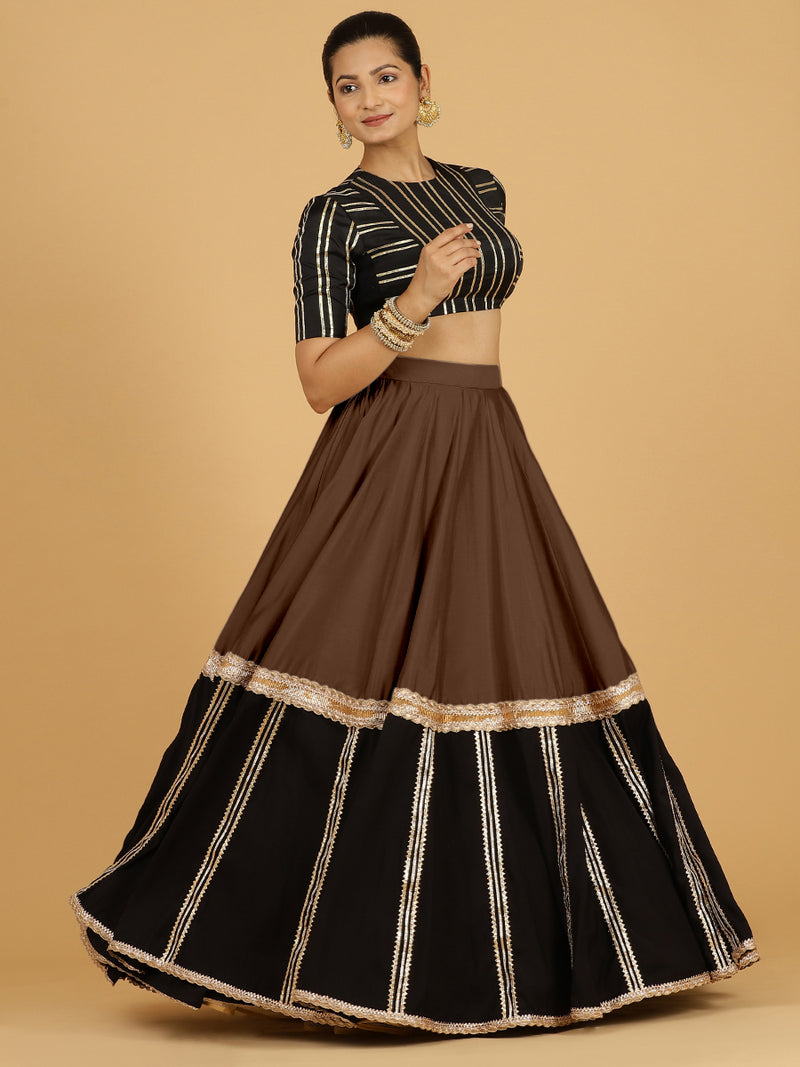 Mastani x Tyohaar | Walnut Brown Panelled Lehenga Skirt-Binks
