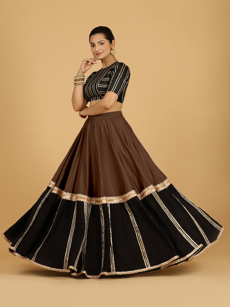 Mastani x Tyohaar | Walnut Brown Panelled Lehenga Skirt-Binks