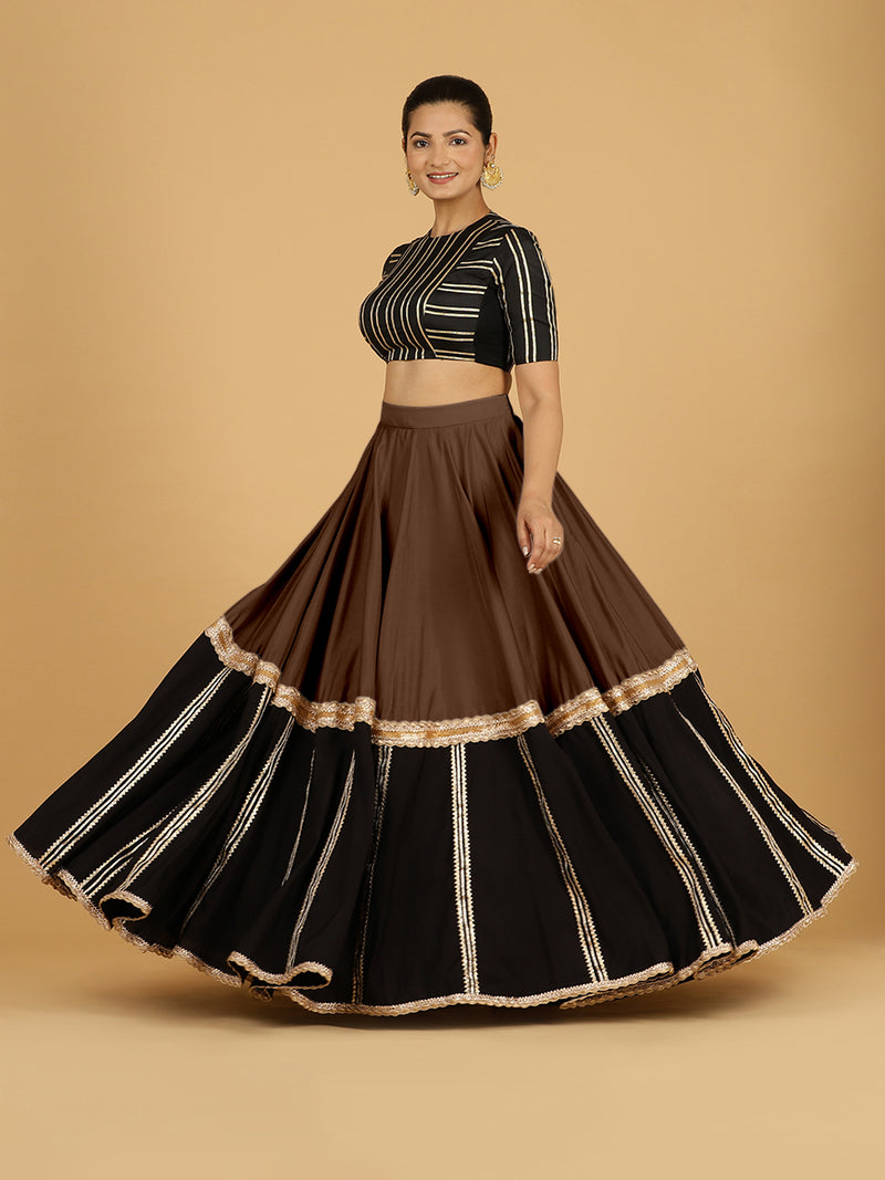 Mastani x Tyohaar | Walnut Brown Panelled Lehenga Skirt-Binks