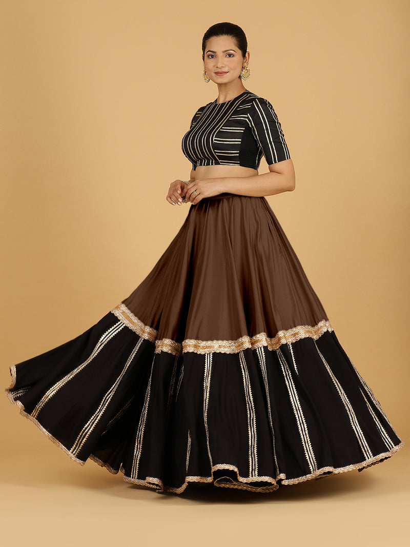 Mastani x Tyohaar | Walnut Brown Panelled Lehenga Skirt-Binks